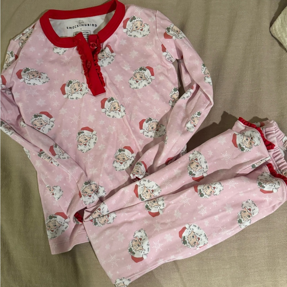 Smockingbird Girls pink Santa Kids Pajamas size 7